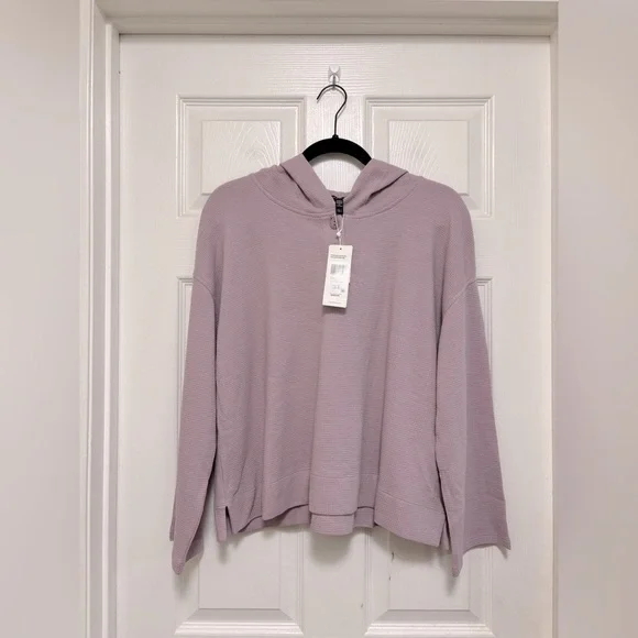 NWT EILEEN FISHER Waffle Cotton Blend Doubleknit Hooded Top in Lunette - Picture 6 of 11